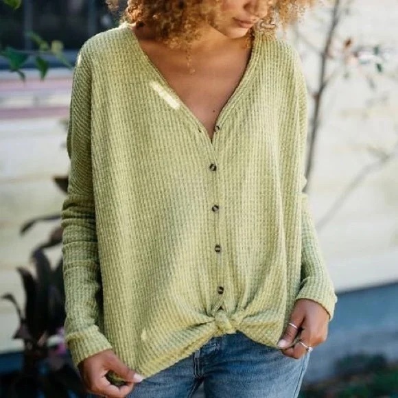 Urban Outfitters Tops - Urban Outfitters Out from Under Jojo Oversized Thermal Button Front Top Size XS